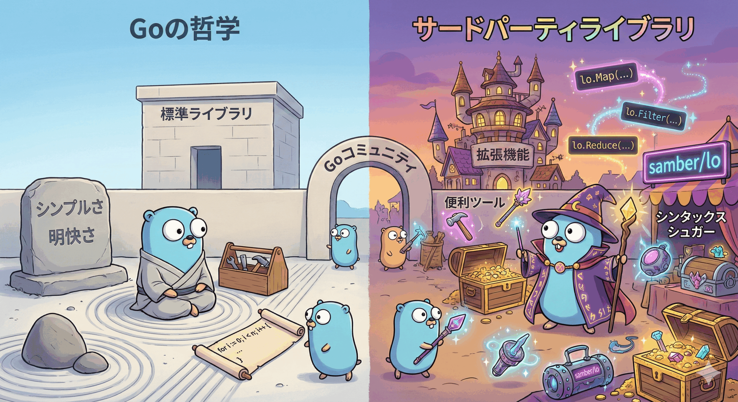 Goでlo.Mapやlo.Filterは本当に読みやすいのか? (AI 生成イメージ)